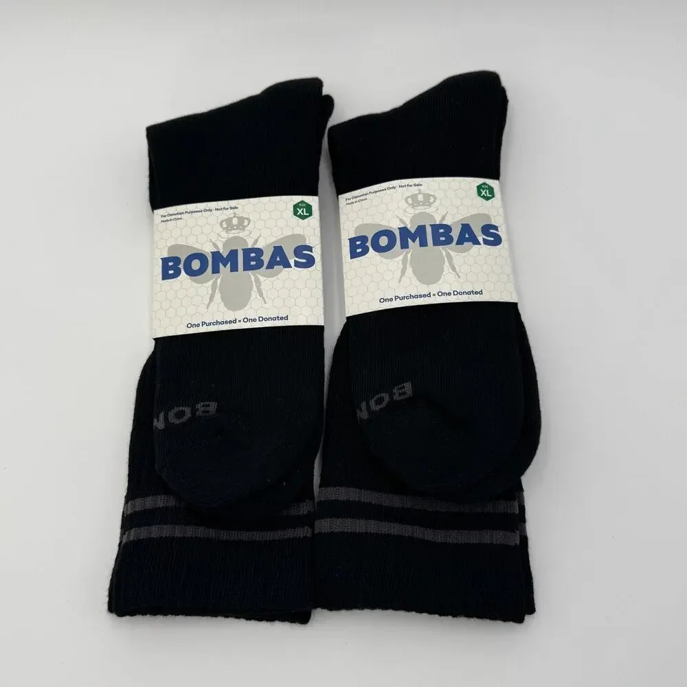 Bombas‎ XL Black Crew Calf Socks Cushioned Arch Support Athletic 2 Pair NEW